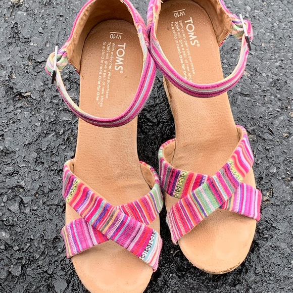 Toms Shoes - TOMS sandals.  Pink Wedge Heel